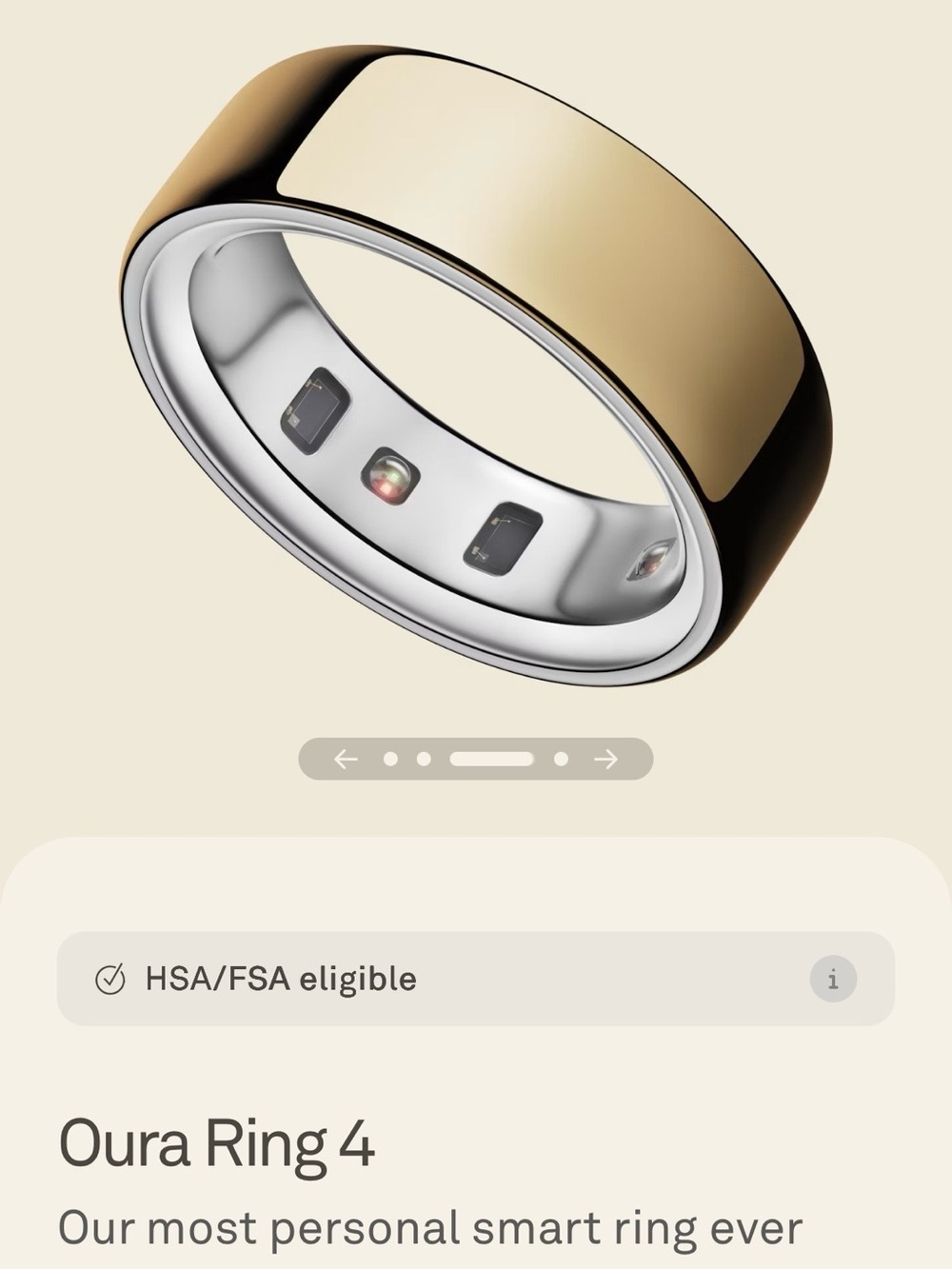 Oura Ring 4 Smart Ring - Gold Exterior with Silver Interior
